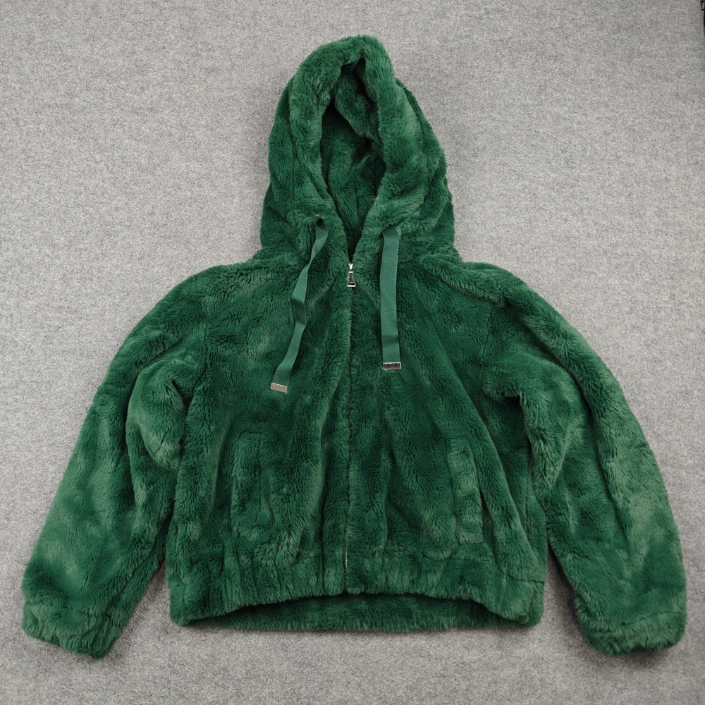 Philosophy Jacket Womens Medium Green Faux Fur Bomber Hooded Lined Zip